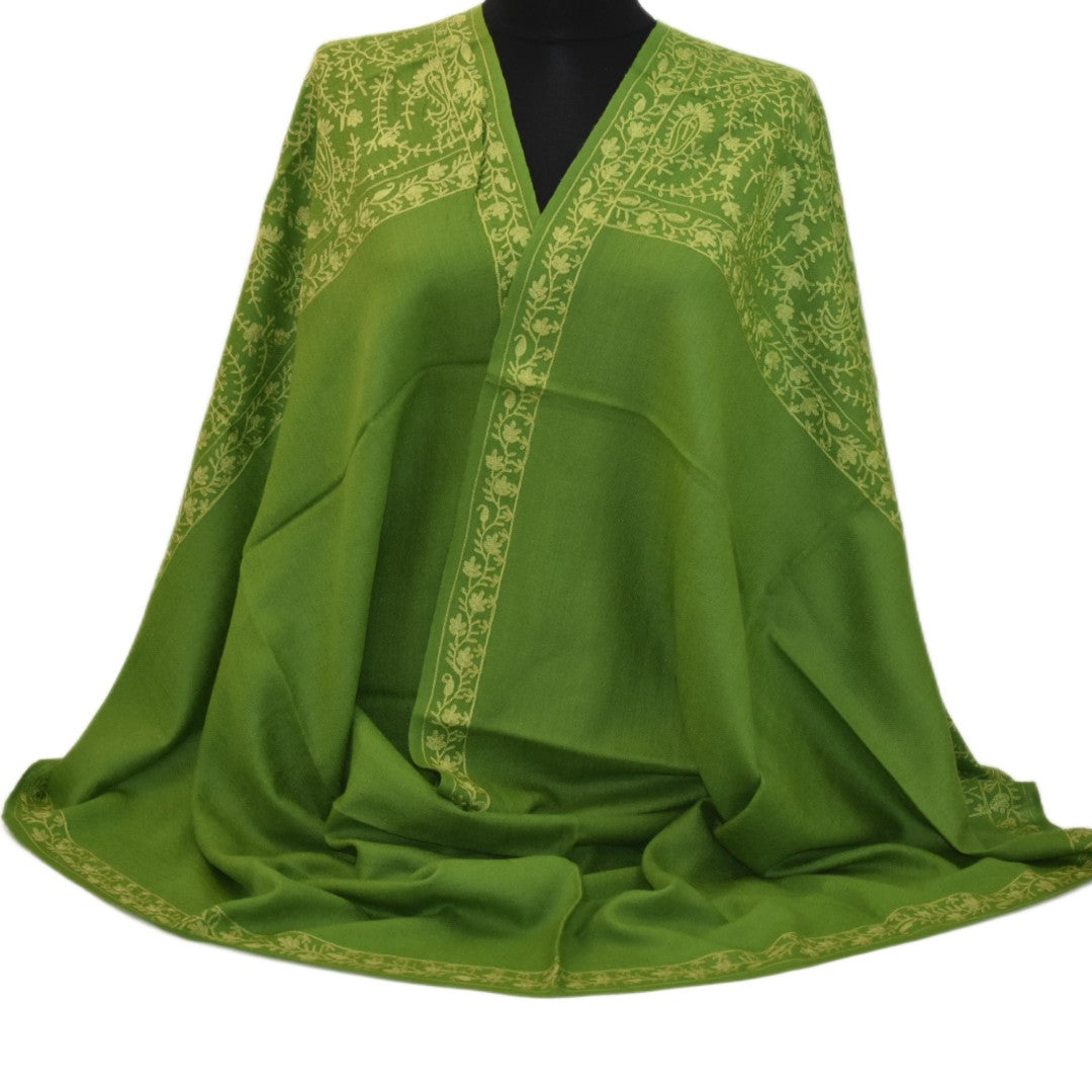 Esarfa Sal Casmir cu Broderie din Matase – Verde Army/Verde Fistic- Finete si Eleganta in orice Sezon -> Cod: CASHMBROD2