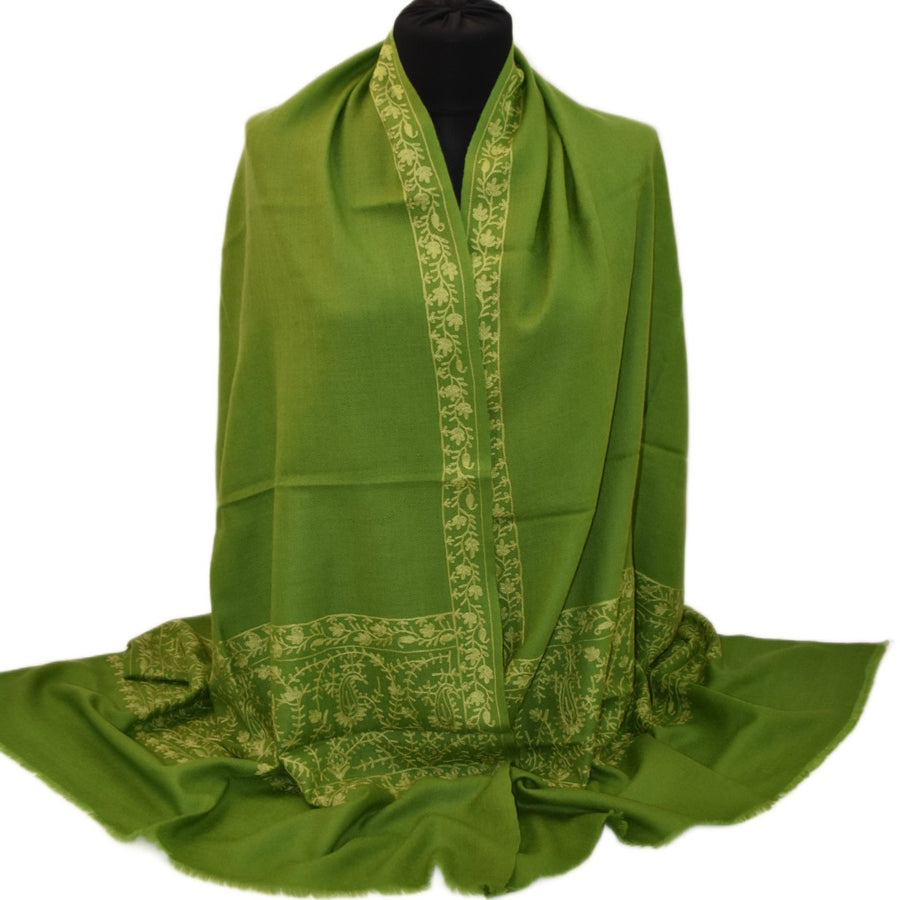 Esarfa Sal Casmir cu Broderie din Matase – Verde Army/Verde Fistic- Finete si Eleganta in orice Sezon -> Cod: CASHMBROD2