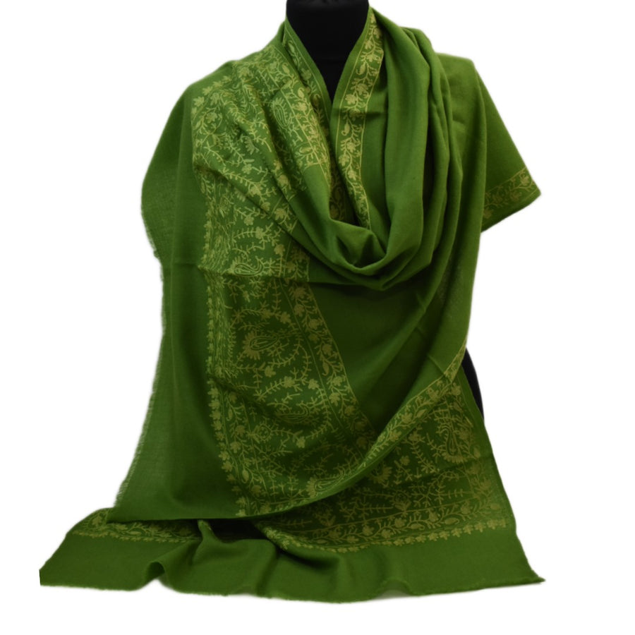 Esarfa Sal Casmir cu Broderie din Matase – Verde Army/Verde Fistic- Finete si Eleganta in orice Sezon -> Cod: CASHMBROD2