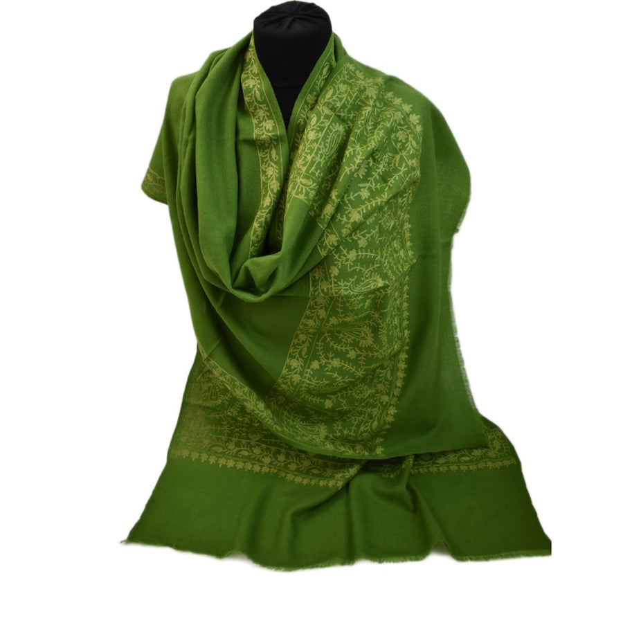 Esarfa Sal Casmir cu Broderie din Matase – Verde Army/Verde Fistic- Finete si Eleganta in orice Sezon -> Cod: CASHMBROD2