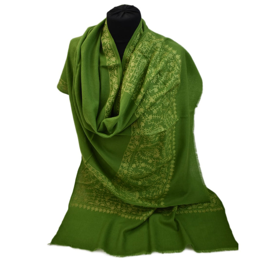 Esarfa Sal Casmir cu Broderie din Matase – Verde Army/Verde Fistic- Finete si Eleganta in orice Sezon -> Cod: CASHMBROD2