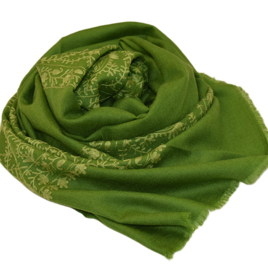 Esarfa Sal Casmir cu Broderie din Matase – Verde Army/Verde Fistic- Finete si Eleganta in orice Sezon -> Cod: CASHMBROD2