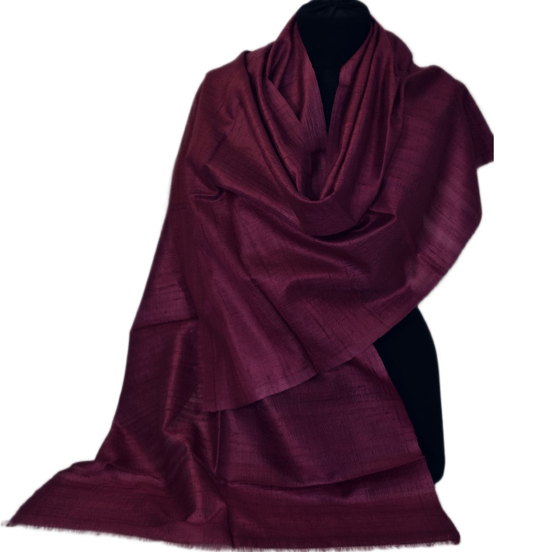 Esarfa-Sal din Matase Naturala Dupioni Raw Silk - Wine Magenta Shade -> Cod: DupioniPureSilk6