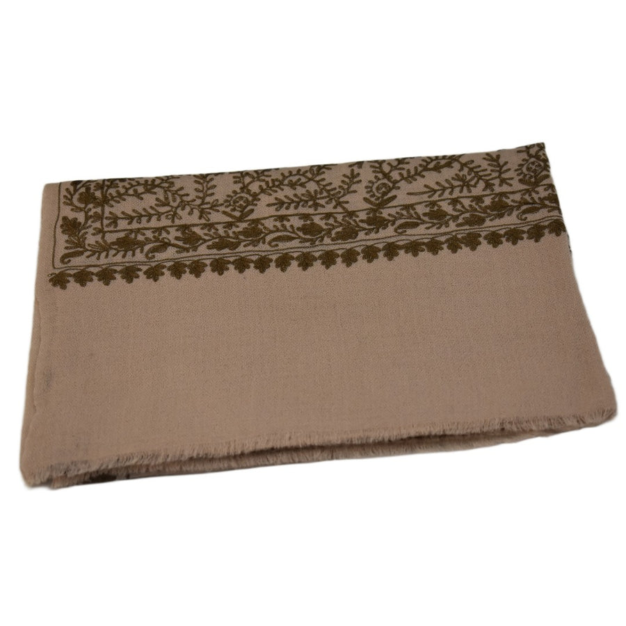 Esarfa Sal Casmir cu Broderie din Matase –Bej Nude /Ciocolatiu- Finete si Eleganta in orice Sezon -> Cod: CASHMBROD3