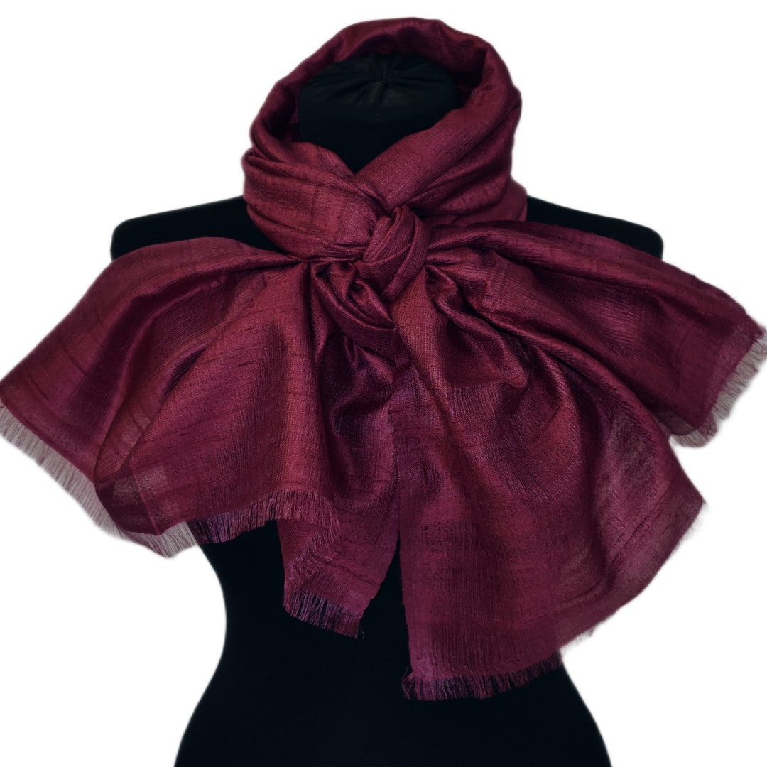 Esarfa-Sal din Matase Naturala Dupioni Raw Silk - Wine Magenta Shade -> Cod: DupioniPureSilk6