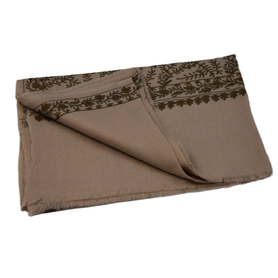 Esarfa Sal Casmir cu Broderie din Matase –Bej Nude /Ciocolatiu- Finete si Eleganta in orice Sezon -> Cod: CASHMBROD3