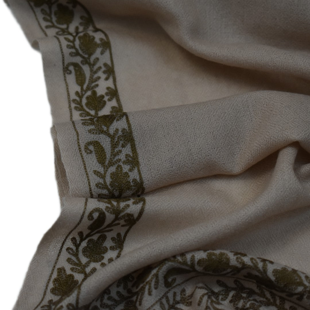 Esarfa Sal Casmir cu Broderie din Matase –Bej Nude /Ciocolatiu- Finete si Eleganta in orice Sezon -> Cod: CASHMBROD3