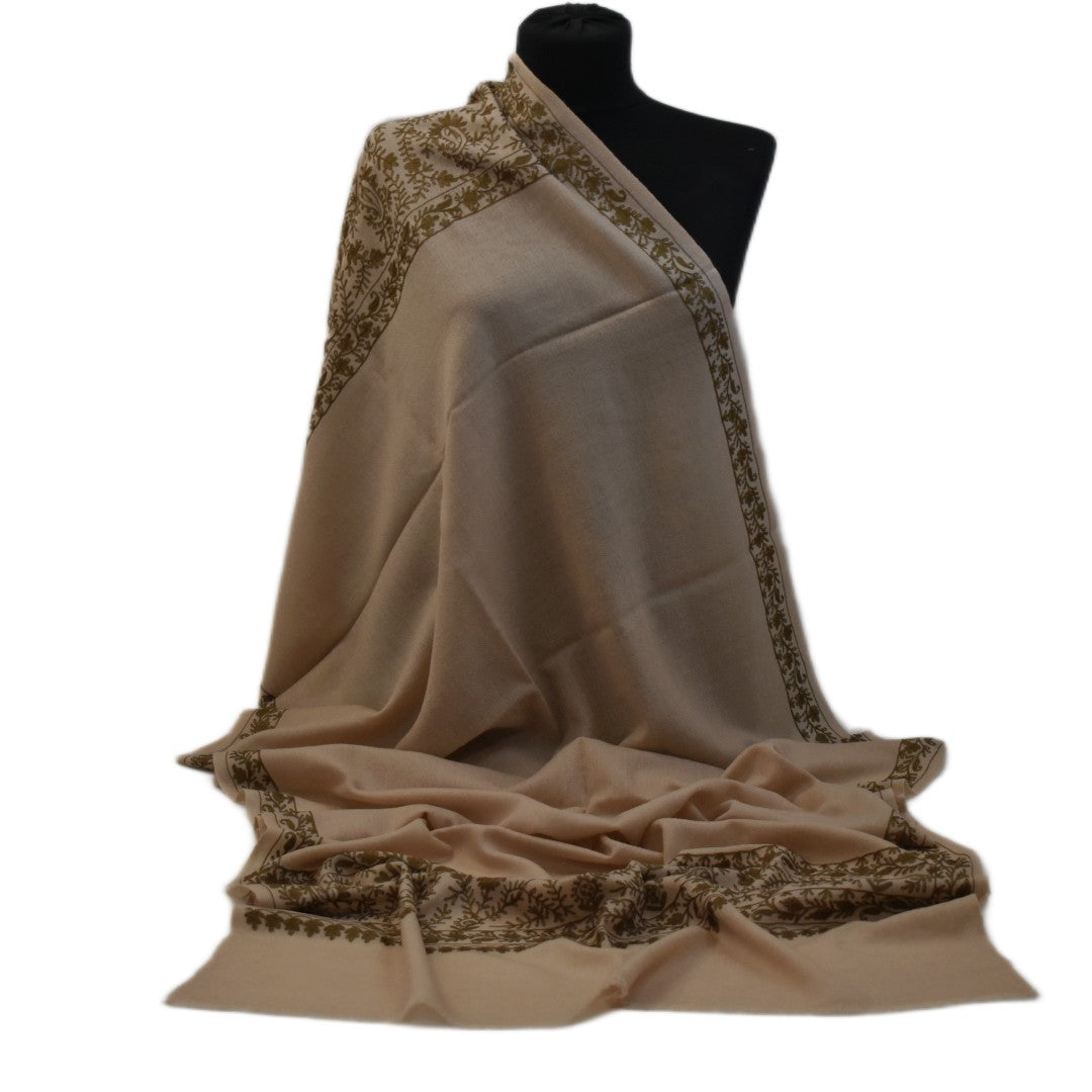 Esarfa Sal Casmir cu Broderie din Matase –Bej Nude /Ciocolatiu- Finete si Eleganta in orice Sezon -> Cod: CASHMBROD3