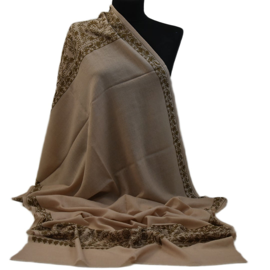 Esarfa Sal Casmir cu Broderie din Matase –Bej Nude /Ciocolatiu- Finete si Eleganta in orice Sezon -> Cod: CASHMBROD3