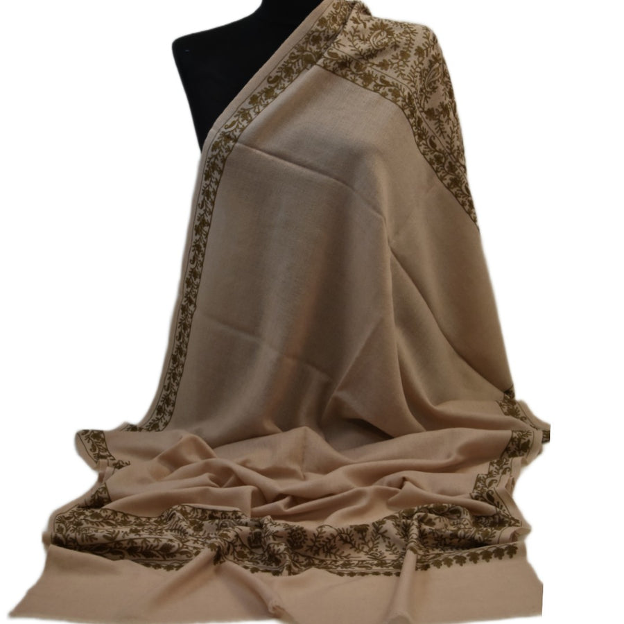 Esarfa Sal Casmir cu Broderie din Matase –Bej Nude /Ciocolatiu- Finete si Eleganta in orice Sezon -> Cod: CASHMBROD3