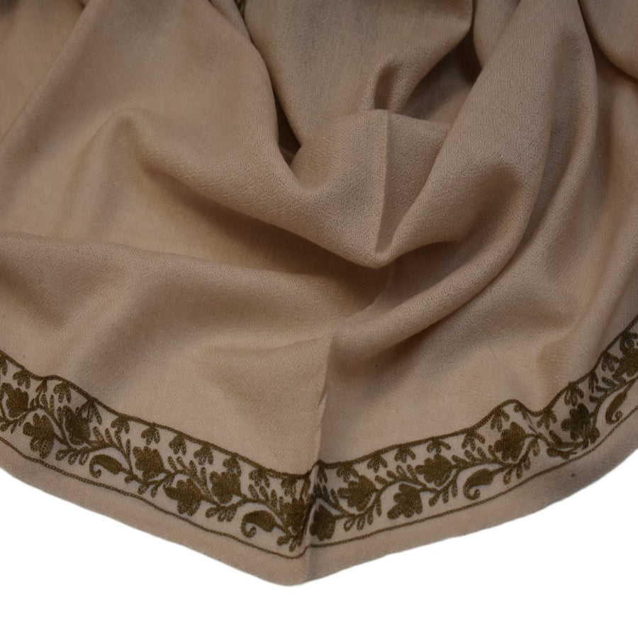 Esarfa Sal Casmir cu Broderie din Matase –Bej Nude /Ciocolatiu- Finete si Eleganta in orice Sezon -> Cod: CASHMBROD3