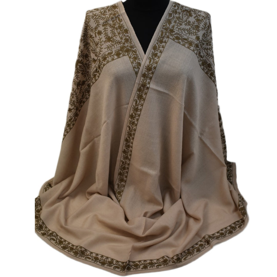 Esarfa Sal Casmir cu Broderie din Matase –Bej Nude /Ciocolatiu- Finete si Eleganta in orice Sezon -> Cod: CASHMBROD3
