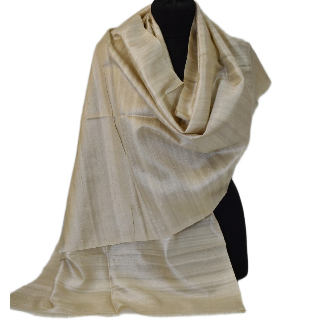 Esarfa-Sal din Matase Naturala Dupioni Raw Silk - Ivory Bej -> Cod: DupionPureSilk2