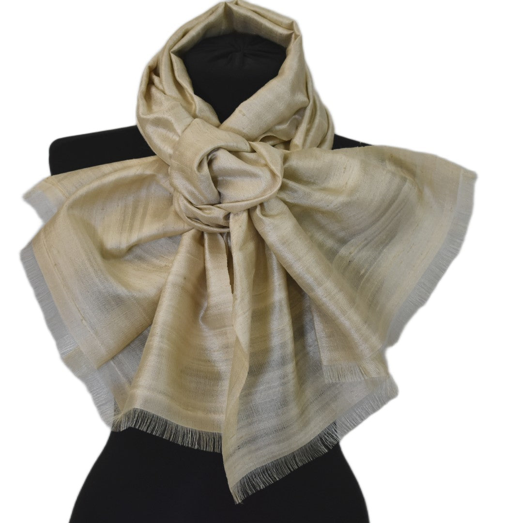 Esarfa-Sal din Matase Naturala Dupioni Raw Silk - Ivory Bej -> Cod: DupionPureSilk2