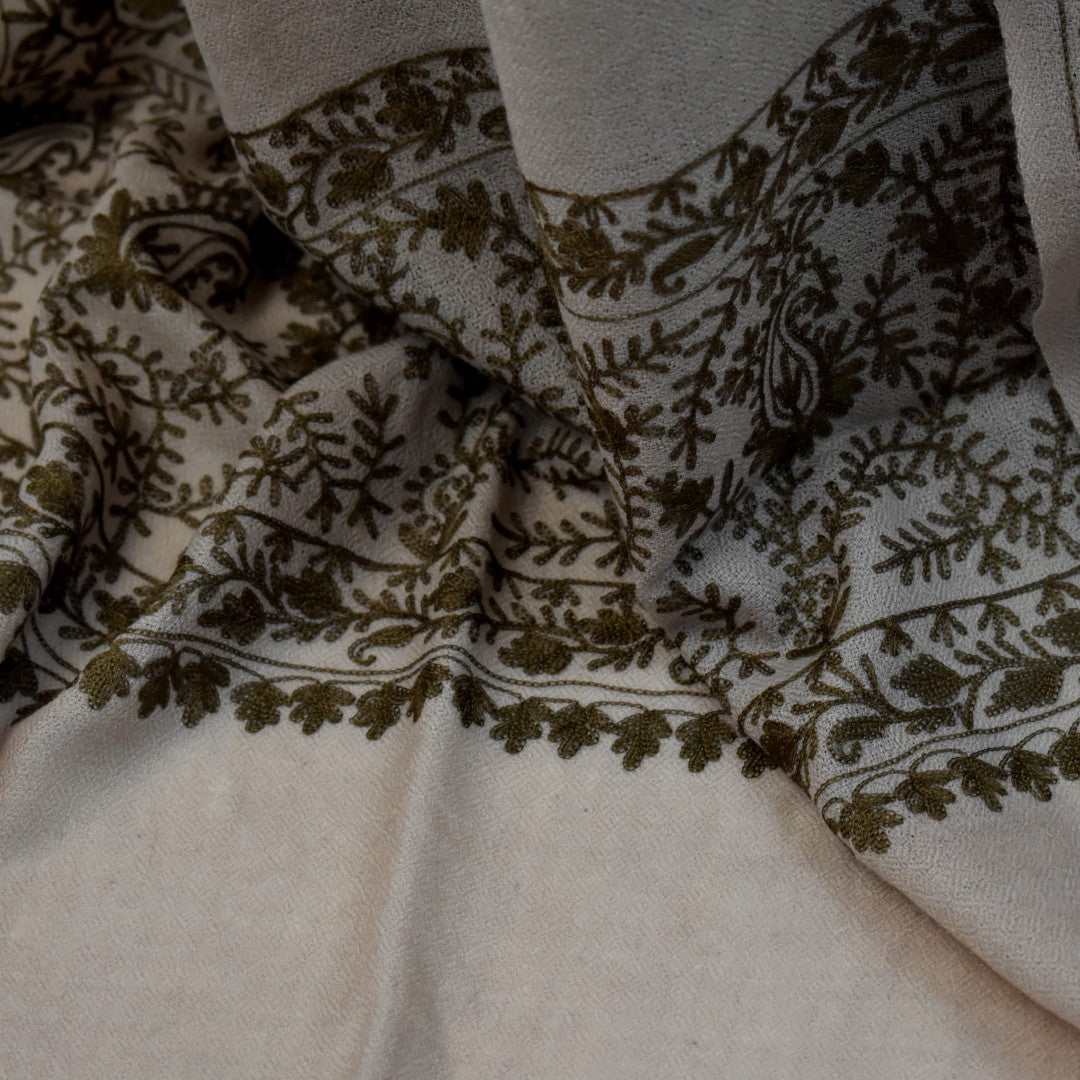 Esarfa Sal Casmir cu Broderie din Matase –Bej Nude /Ciocolatiu- Finete si Eleganta in orice Sezon -> Cod: CASHMBROD3
