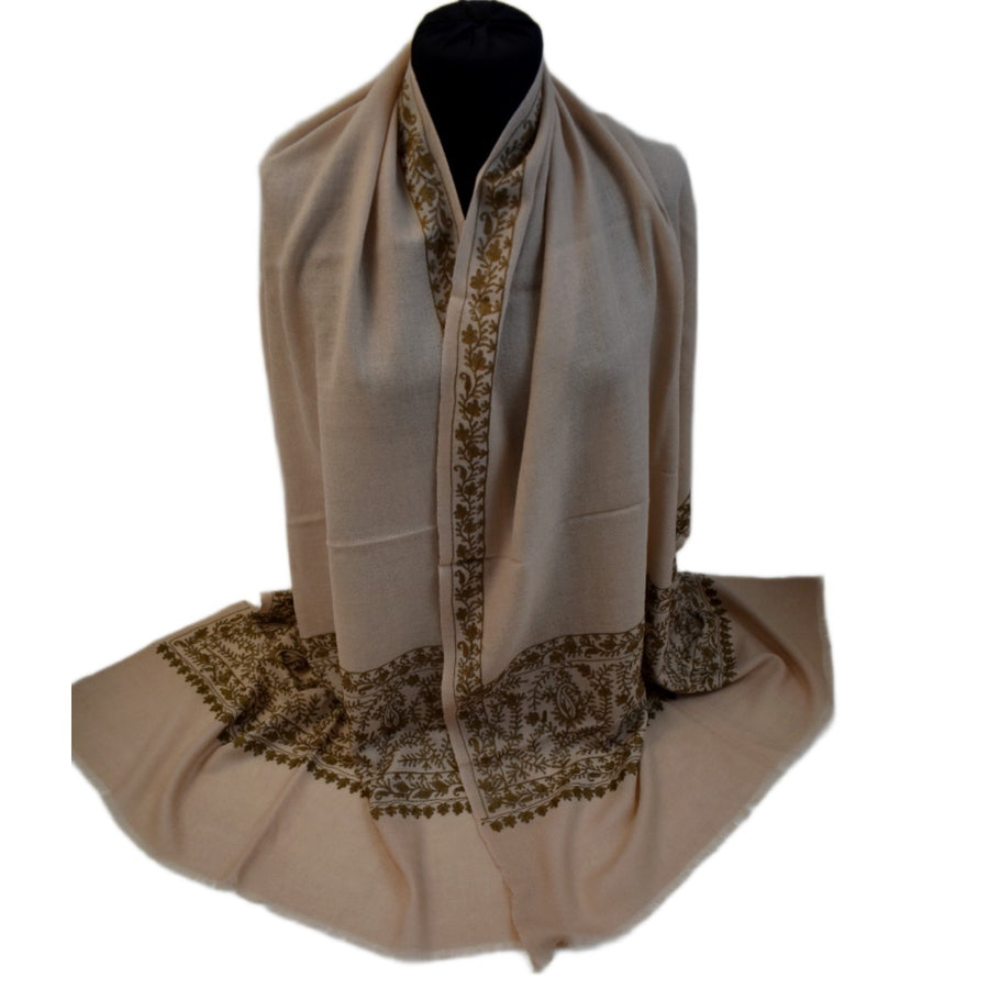 Esarfa Sal Casmir cu Broderie din Matase –Bej Nude /Ciocolatiu- Finete si Eleganta in orice Sezon -> Cod: CASHMBROD3