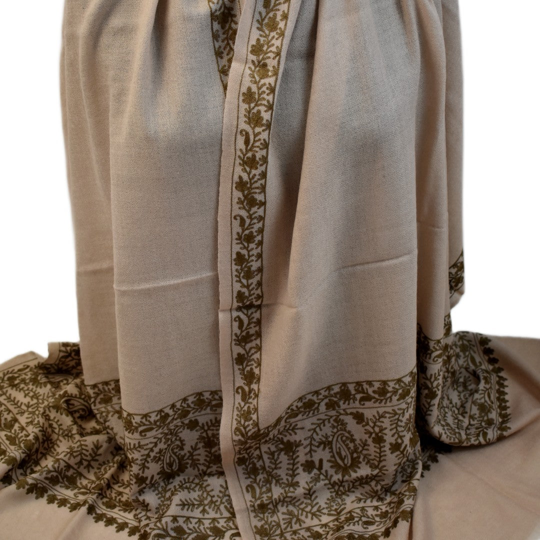 Esarfa Sal Casmir cu Broderie din Matase –Bej Nude /Ciocolatiu- Finete si Eleganta in orice Sezon -> Cod: CASHMBROD3