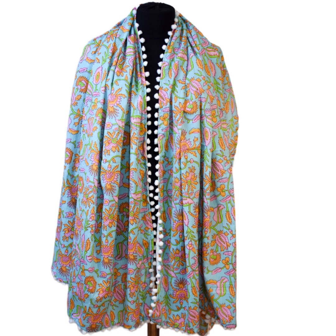 Pareo/ Sarong/ Esarfa de Plaja - 100% Bumbac cu Block printing -> Cod: Mulmul Cotton8