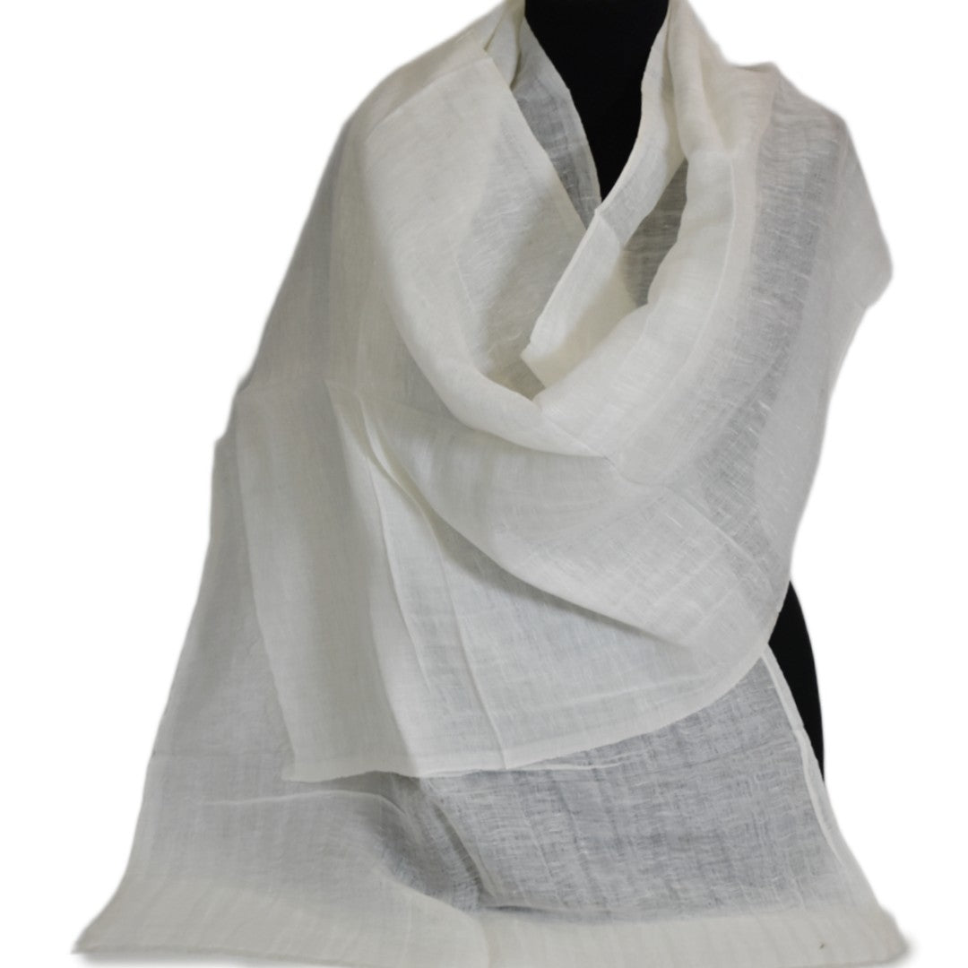 Eșarfă–Șal din Matase Naturala &In (LinenSilk) - Alb SNOW - Cod: LinenSilk4