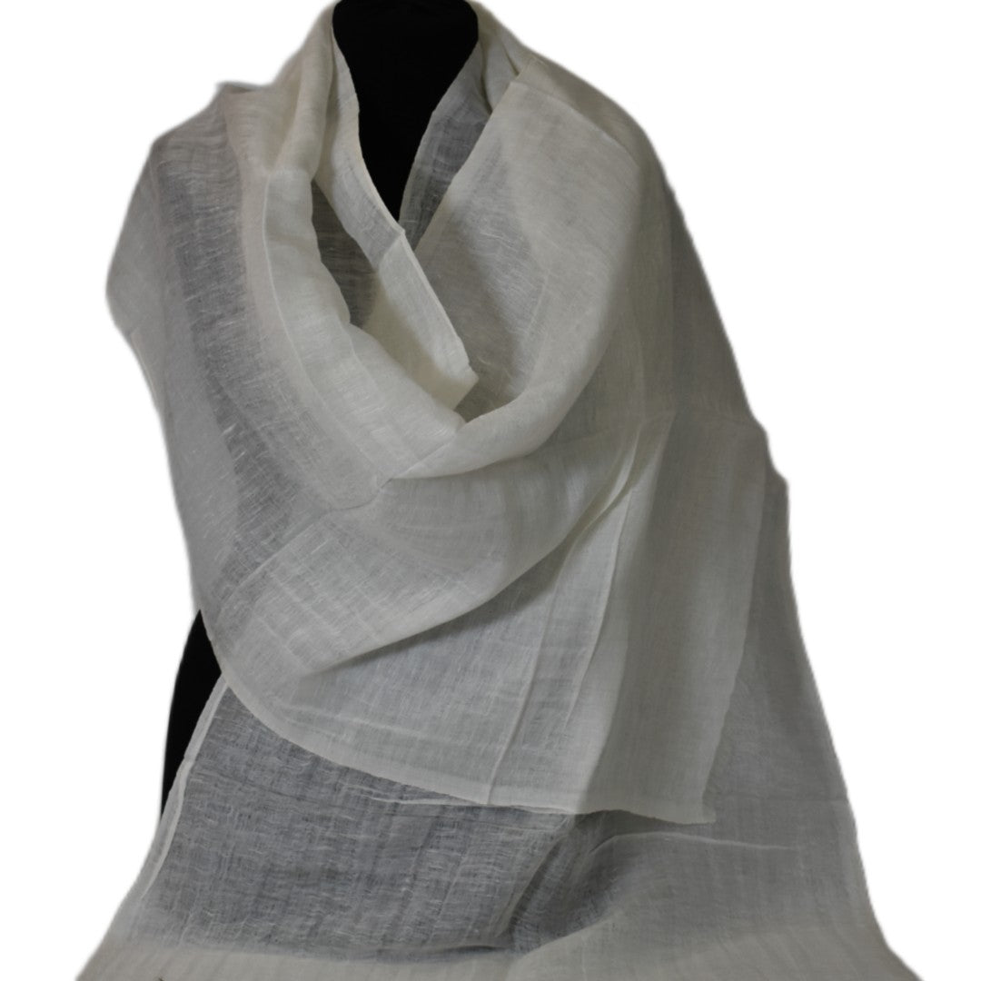 Eșarfă–Șal din Matase Naturala &In (LinenSilk) - Alb SNOW - Cod: LinenSilk4