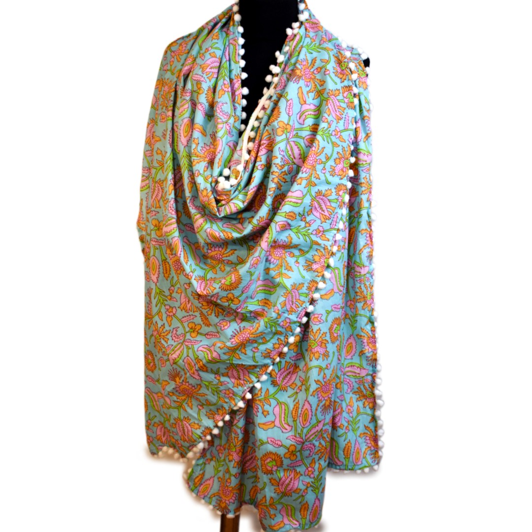 Pareo/ Sarong/ Esarfa de Plaja - 100% Bumbac cu Block printing -> Cod: Mulmul Cotton8