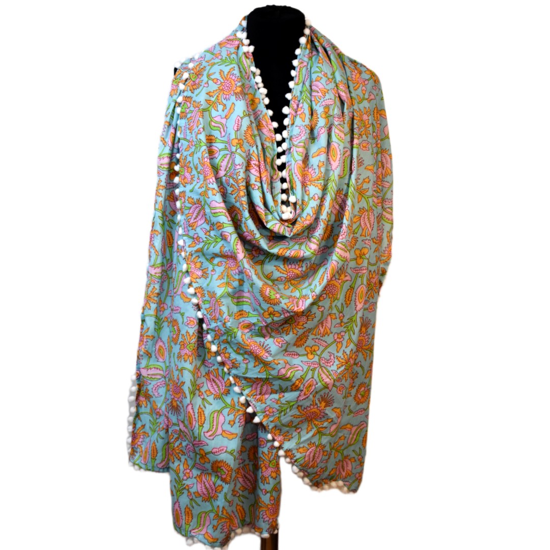 Pareo/ Sarong/ Esarfa de Plaja - 100% Bumbac cu Block printing -> Cod: Mulmul Cotton8