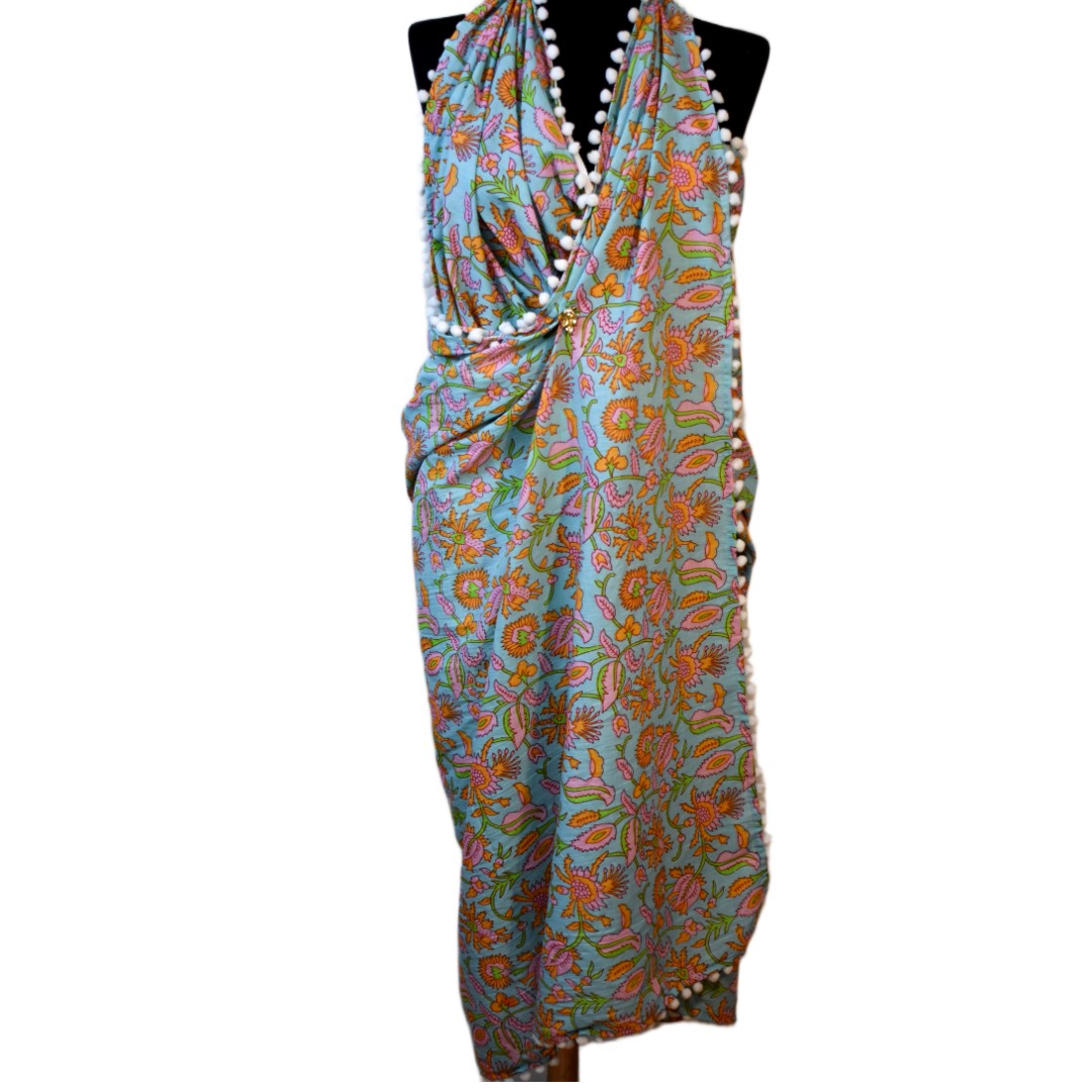 Pareo/ Sarong/ Esarfa de Plaja - 100% Bumbac cu Block printing -> Cod: Mulmul Cotton8