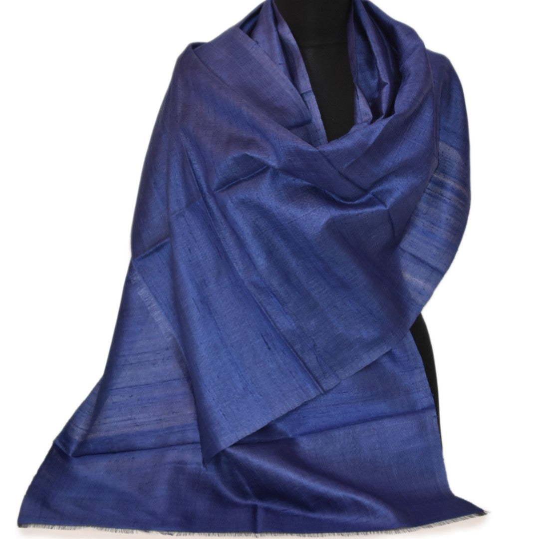 Esarfa-Sal din Matase Naturala Dupioni Raw Silk - Navy Indigo -> Cod: DupionPureSilk8