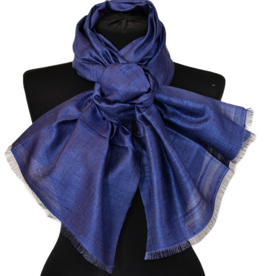 Esarfa-Sal din Matase Naturala Dupioni Raw Silk - Navy Indigo -> Cod: DupionPureSilk8