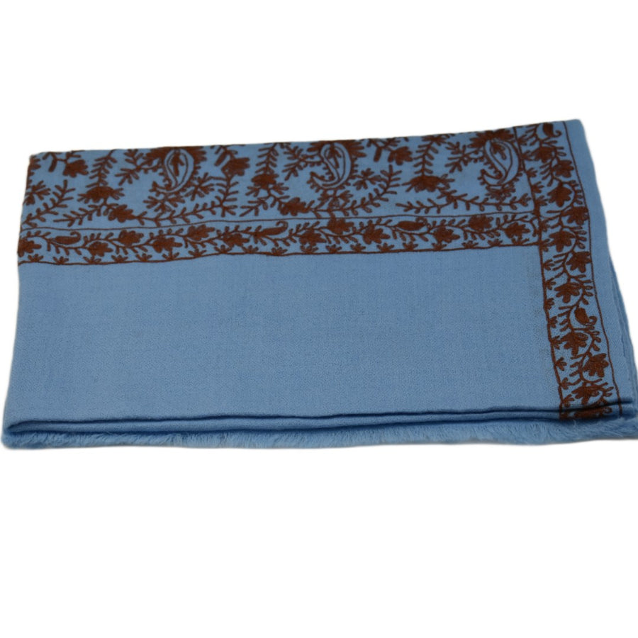 Esarfa Sal Casmir cu Broderie din Matase – Bleu/Maron Ciocolatiu - Finete si Eleganta in orice Sezon -> Cod: CASHMBROD5