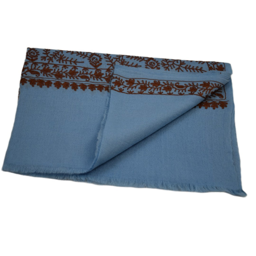 Esarfa Sal Casmir cu Broderie din Matase – Bleu/Maron Ciocolatiu - Finete si Eleganta in orice Sezon -> Cod: CASHMBROD5