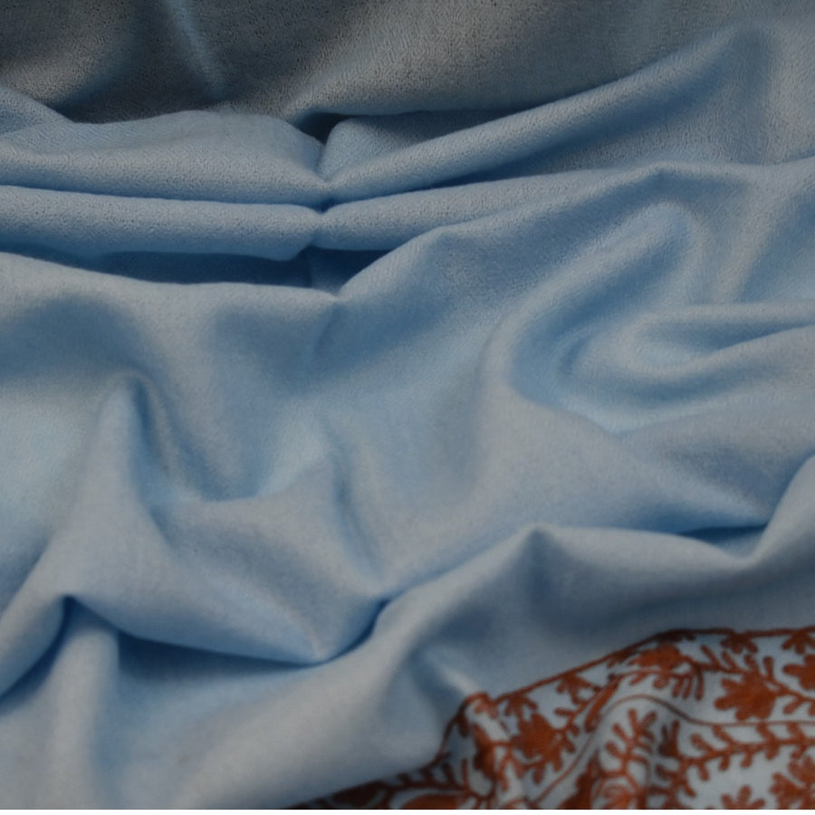 Esarfa Sal Casmir cu Broderie din Matase – Bleu/Maron Ciocolatiu - Finete si Eleganta in orice Sezon -> Cod: CASHMBROD5