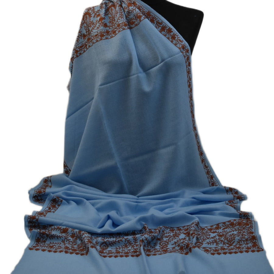 Esarfa Sal Casmir cu Broderie din Matase – Bleu/Maron Ciocolatiu - Finete si Eleganta in orice Sezon -> Cod: CASHMBROD5