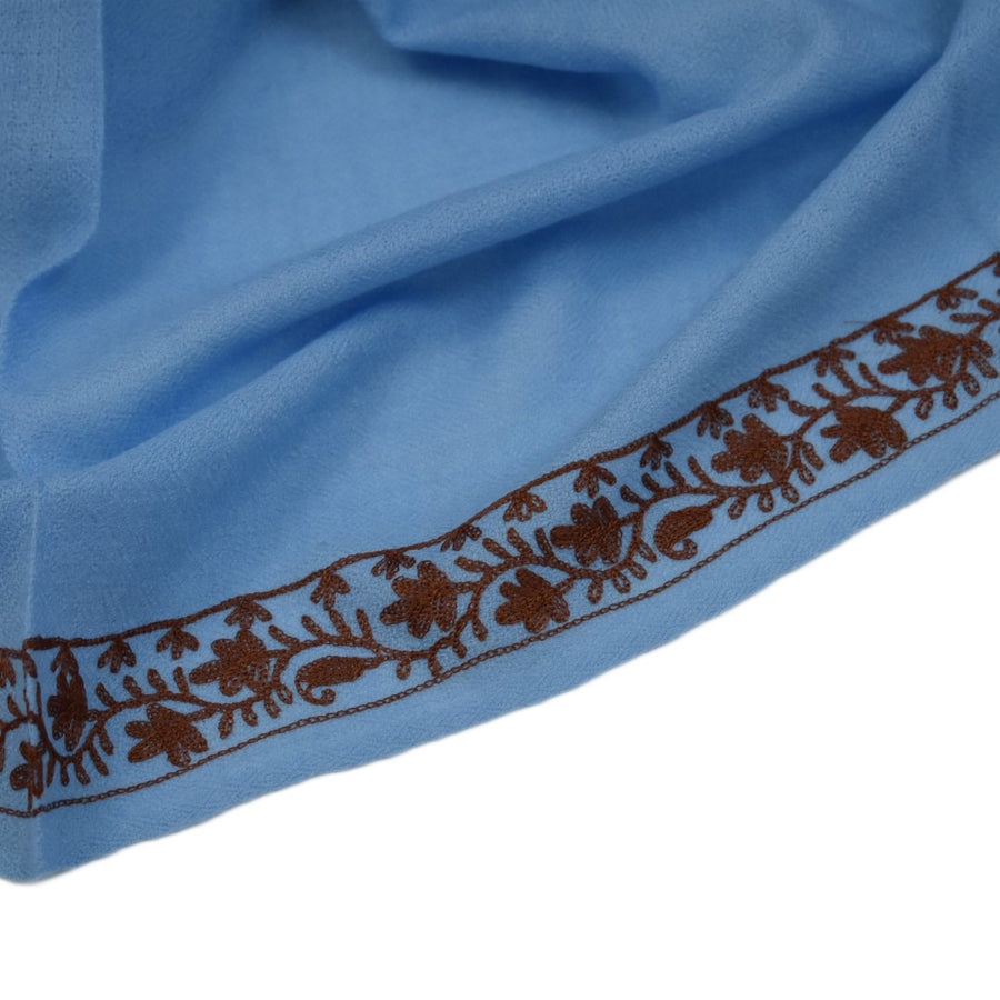 Esarfa Sal Casmir cu Broderie din Matase – Bleu/Maron Ciocolatiu - Finete si Eleganta in orice Sezon -> Cod: CASHMBROD5