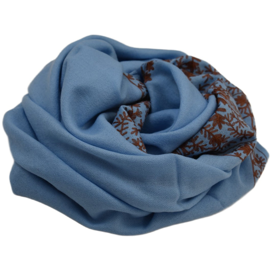 Esarfa Sal Casmir cu Broderie din Matase – Bleu/Maron Ciocolatiu - Finete si Eleganta in orice Sezon -> Cod: CASHMBROD5