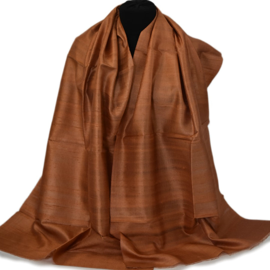 Esarfa-Sal din Matase Naturala Dupioni Raw Silk - Ruginiu/Aramiu -> Cod: DupionPureSilk9