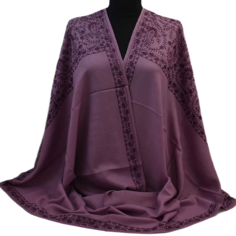 Esarfa Sal Casmir cu Broderie din Matase – Plum/Aubergine- Finete si Eleganta in orice Sezon -> Cod: CASHMBROD6