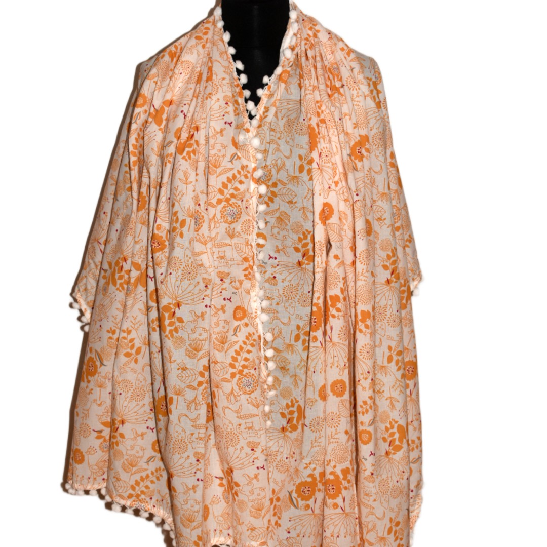 Pareo/ Sarong/ Esarfa de Plaja - 100% Bumbac cu Block printing -> Cod: Mulmul Cotton12