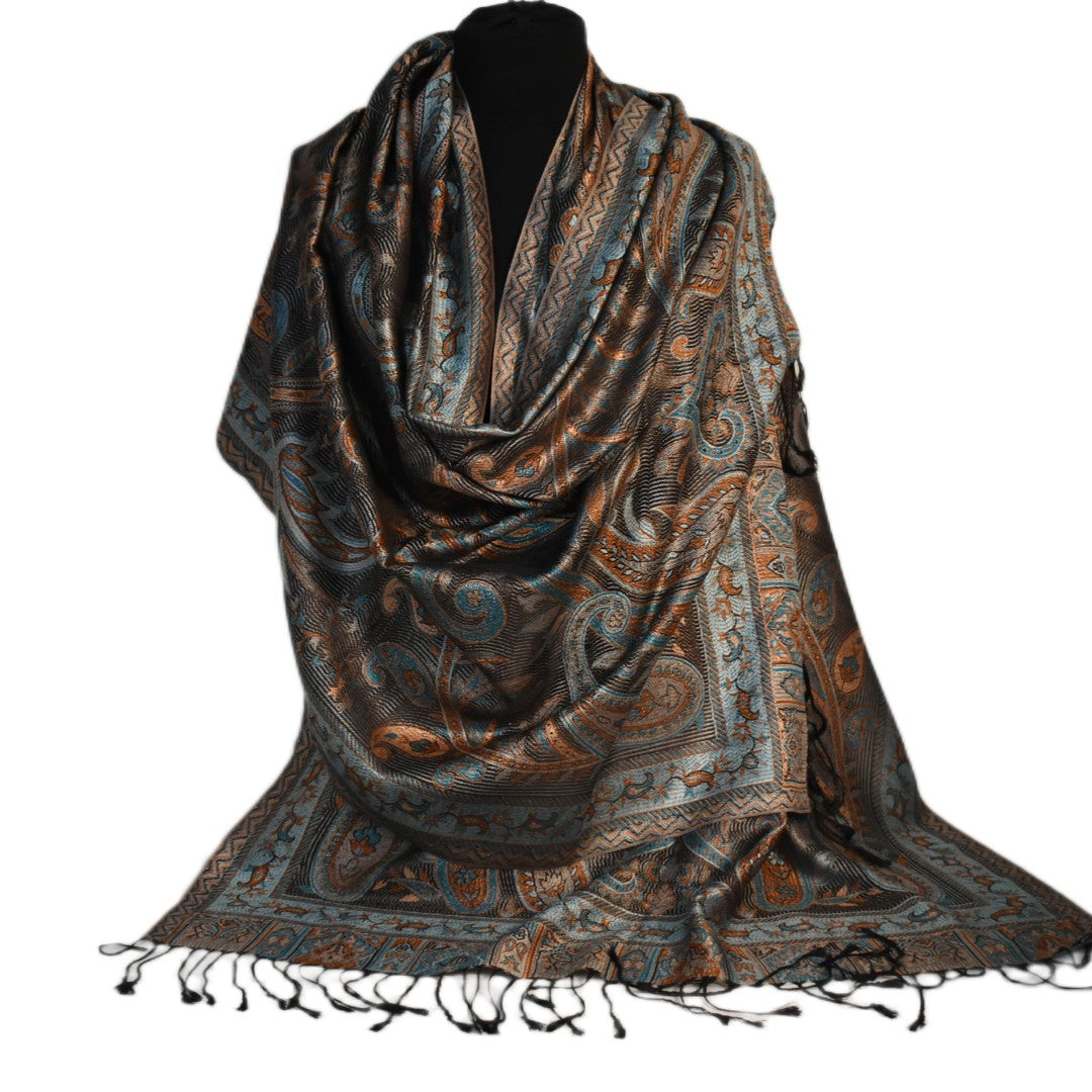 NOU! SAL Premium Jamawar din 100% Matase Naturala - Heritage -> Shades of Black & Ash Gray ->Cod: NewJamawar1