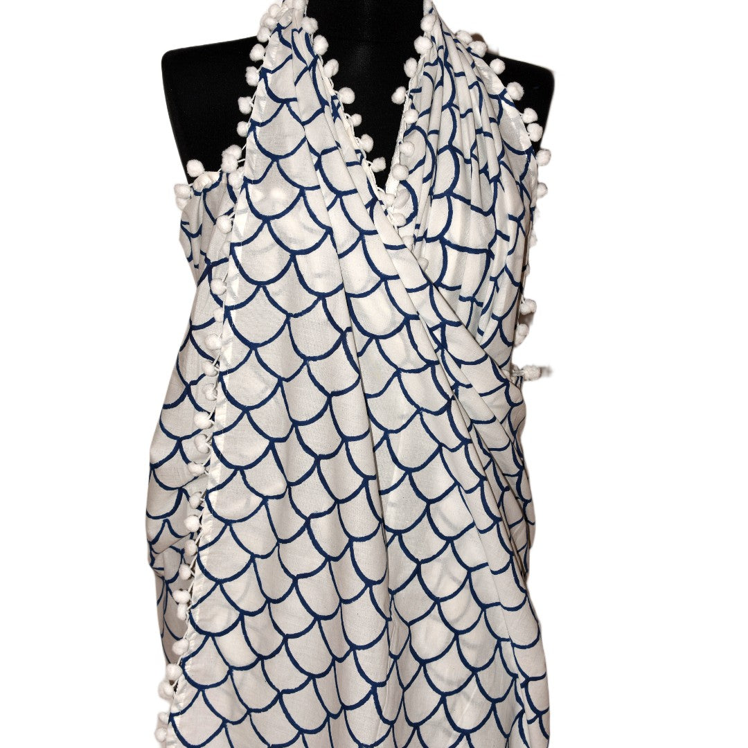 Pareo/ Sarong/ Esarfa de Plaja - 100% Bumbac cu Block printing -> Cod: Mulmul Cotton16