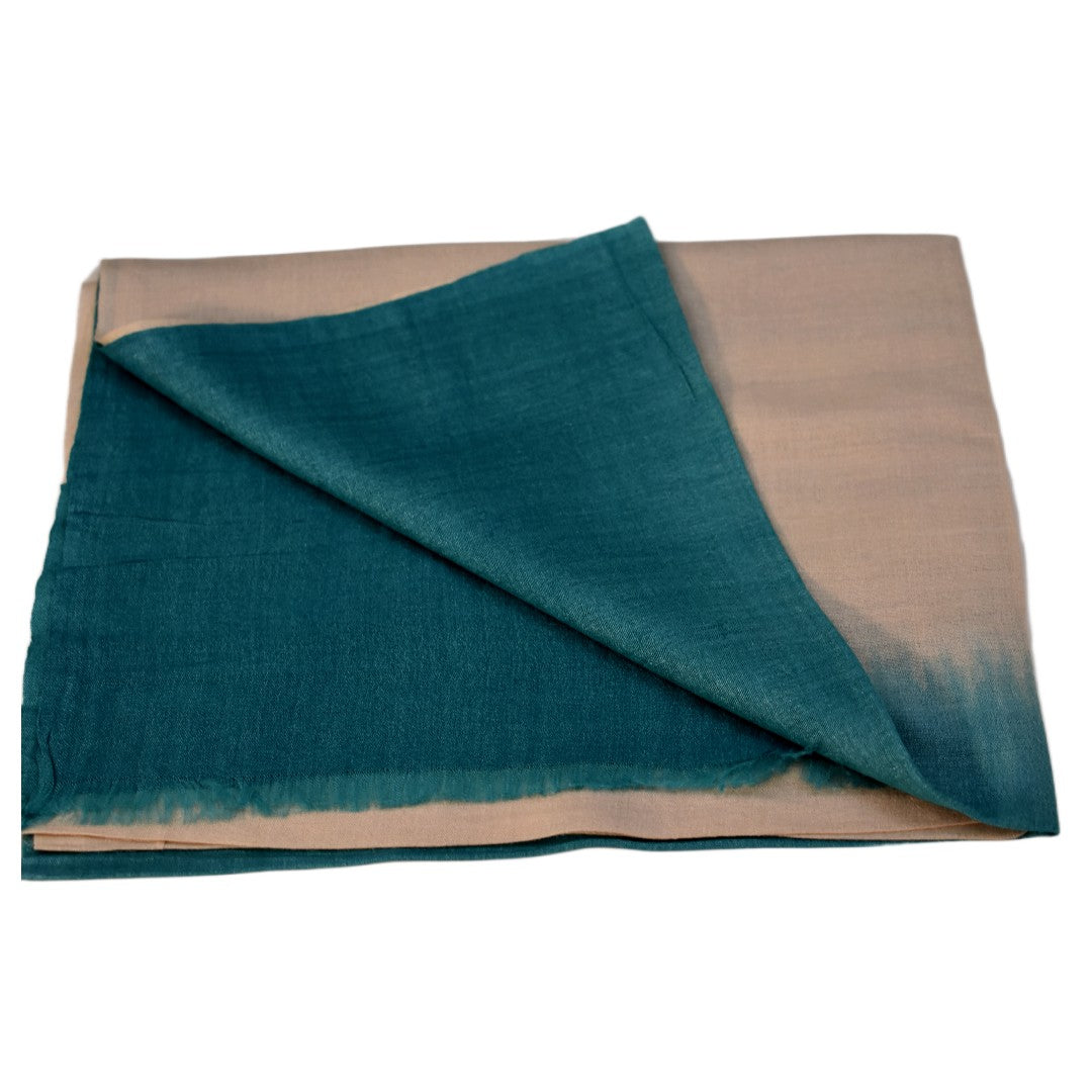 Esarfa-Sal din Matase Naturala Eri Muga Silk -> Bej Nude & Blue Turcoaz -> Cod:|ERIMUGASILK5