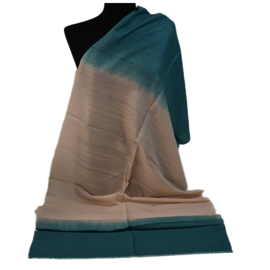 Esarfa-Sal din Matase Naturala Eri Muga Silk -> Bej Nude & Blue Turcoaz -> Cod:|ERIMUGASILK5