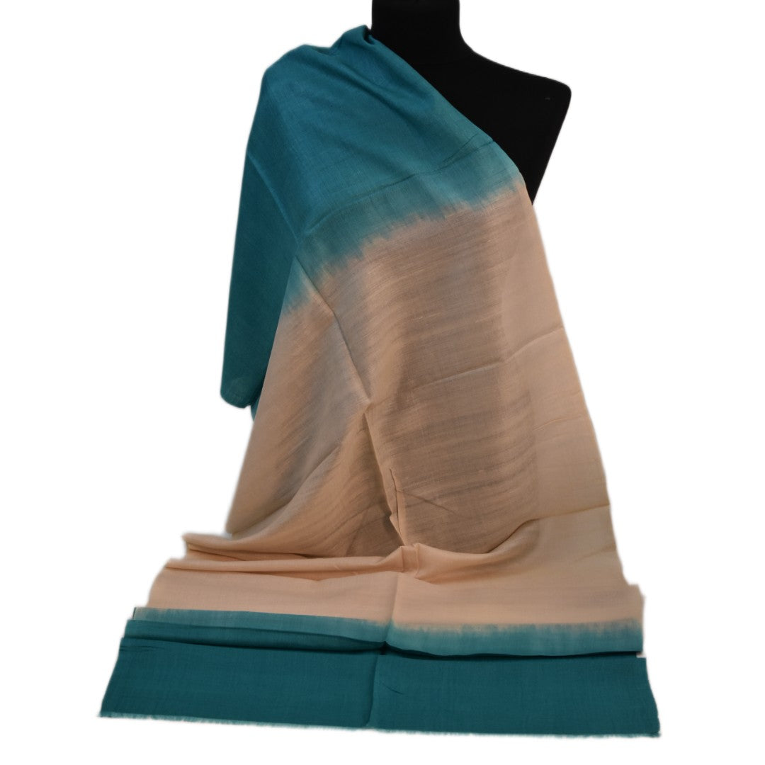 Esarfa-Sal din Matase Naturala Eri Muga Silk -> Bej Nude & Blue Turcoaz -> Cod:|ERIMUGASILK5