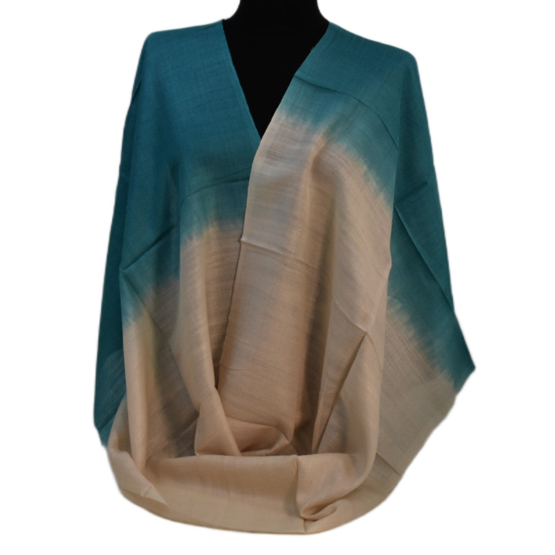 Esarfa-Sal din Matase Naturala Eri Muga Silk -> Bej Nude & Blue Turcoaz -> Cod:|ERIMUGASILK5