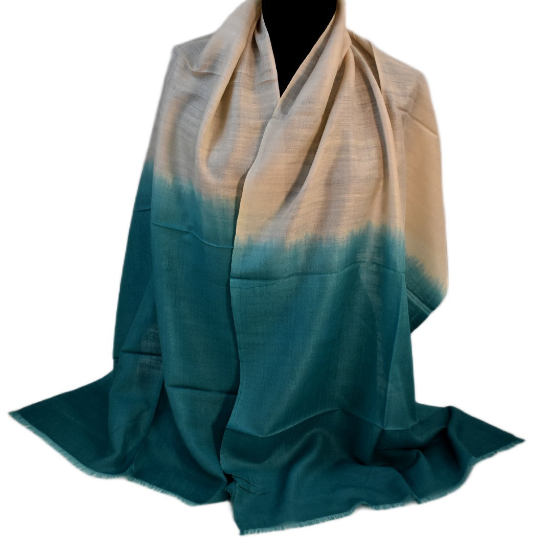 Esarfa-Sal din Matase Naturala Eri Muga Silk -> Bej Nude & Blue Turcoaz -> Cod:|ERIMUGASILK5