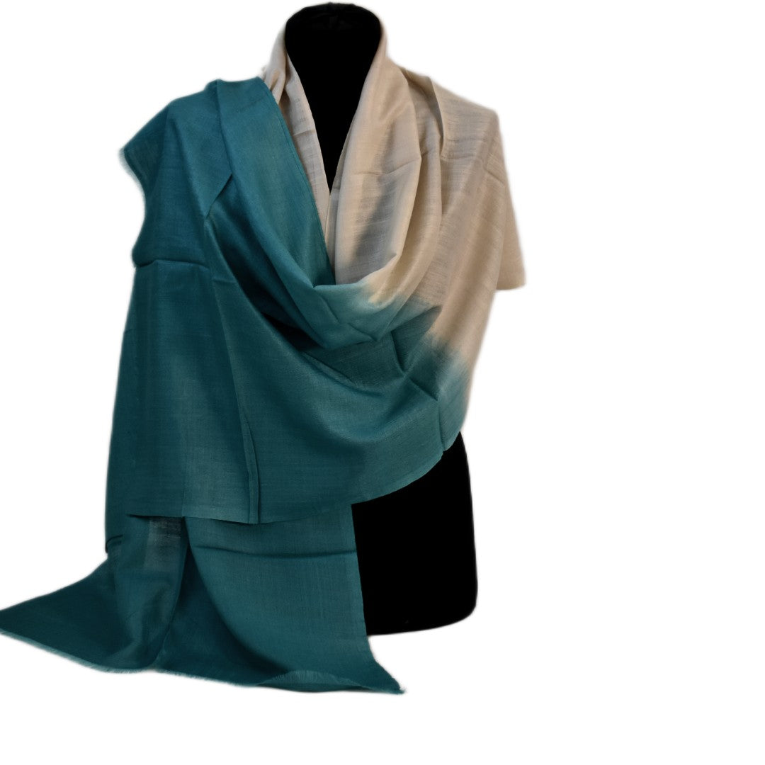 Esarfa-Sal din Matase Naturala Eri Muga Silk -> Bej Nude & Blue Turcoaz -> Cod:|ERIMUGASILK5