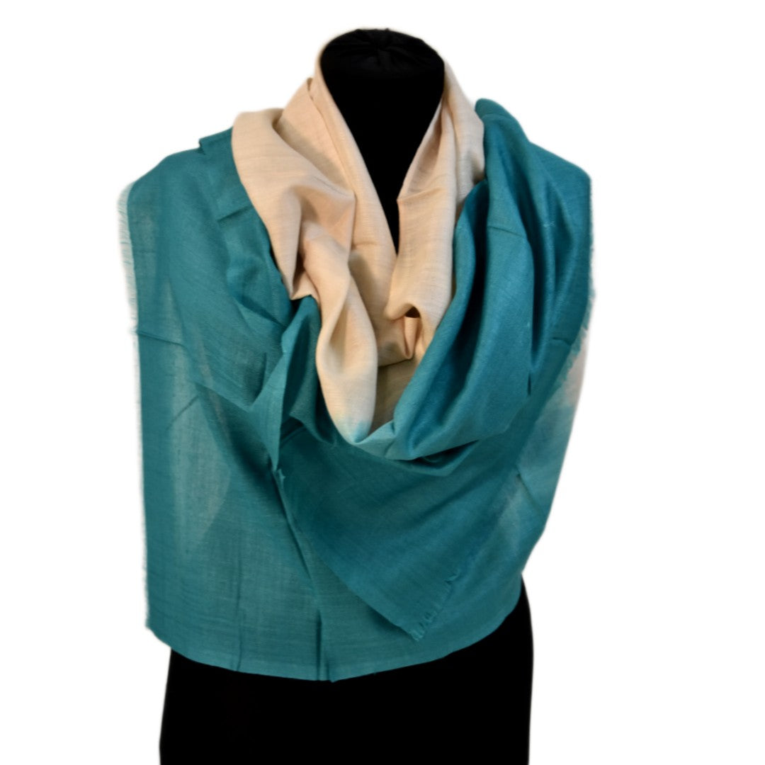 Esarfa-Sal din Matase Naturala Eri Muga Silk -> Bej Nude & Blue Turcoaz -> Cod:|ERIMUGASILK5