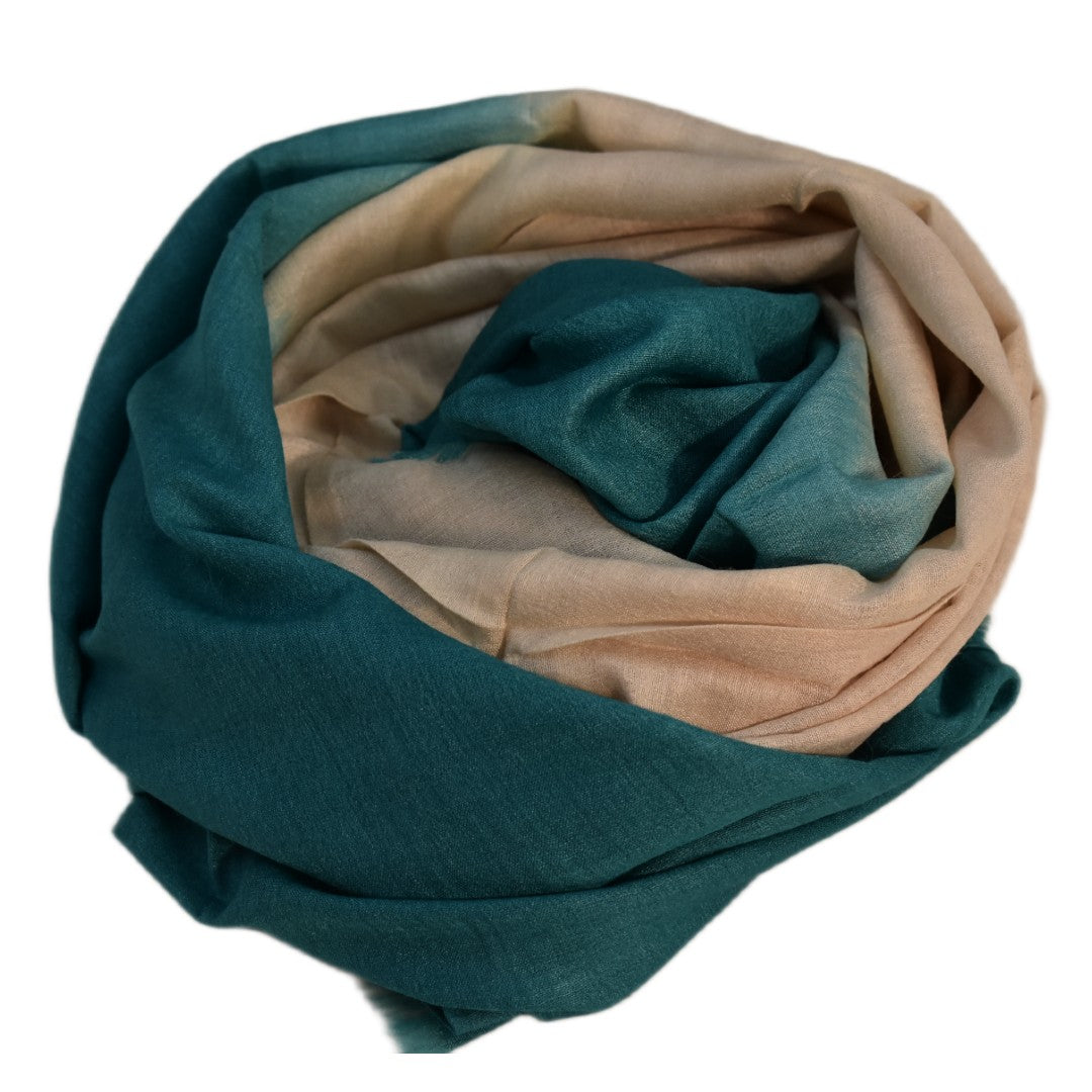 Esarfa-Sal din Matase Naturala Eri Muga Silk -> Bej Nude & Blue Turcoaz -> Cod:|ERIMUGASILK5