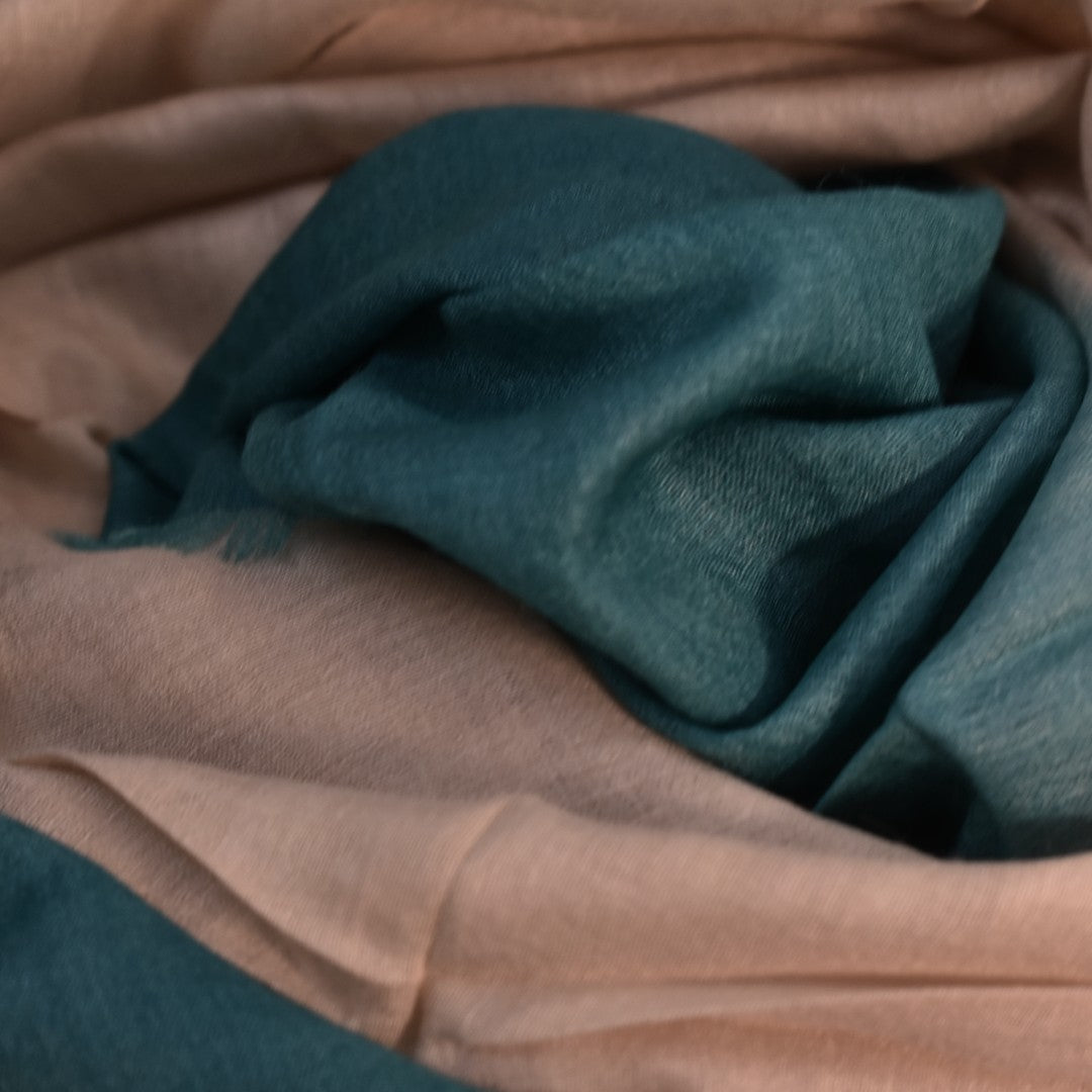 Esarfa-Sal din Matase Naturala Eri Muga Silk -> Bej Nude & Blue Turcoaz -> Cod:|ERIMUGASILK5