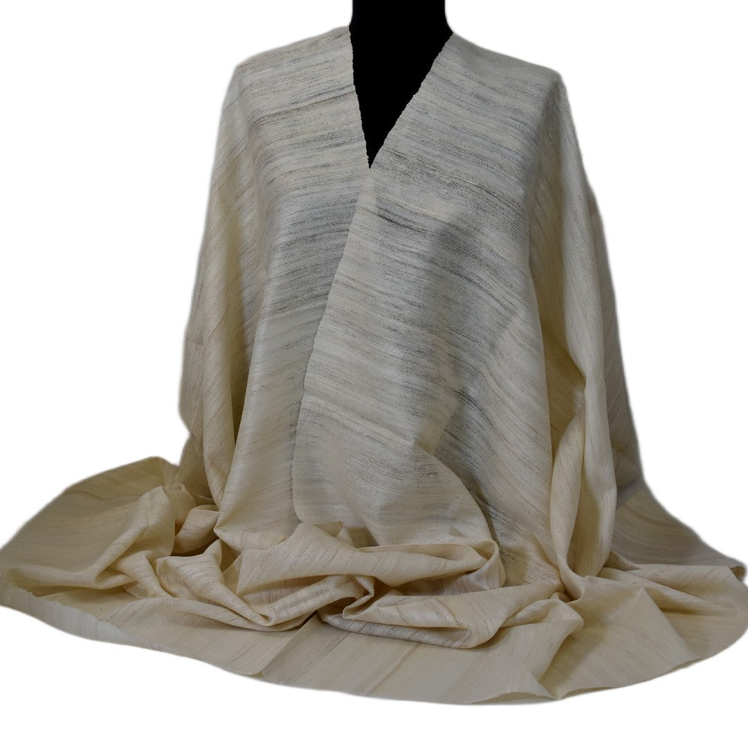 Sal tesut manual din 100% Matase Naturala Organica - Ghicha Tassar/Tussar Silk -> Ivory Alb- Cod: OrganicSilk14